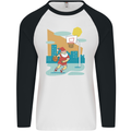 Christmas Santa Playing Basketball Xmas Mens L/S Baseball T-Shirt White/Black