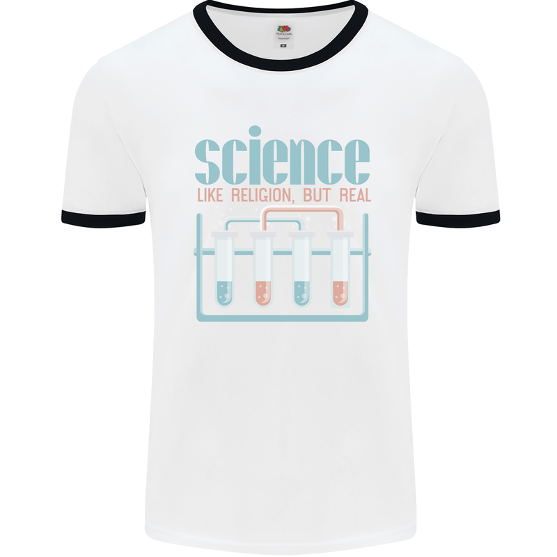 Science Like Religion Atheist Atheism Evolution Mens Ringer T-Shirt White/Black