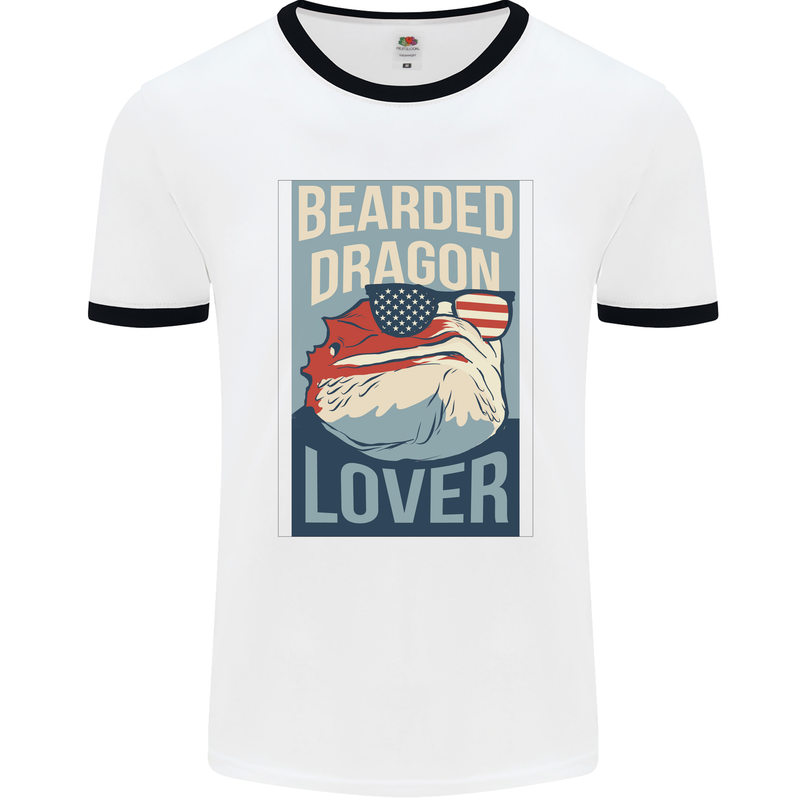 Bearded Dragon Lover USA America Mens Ringer T-Shirt White/Black