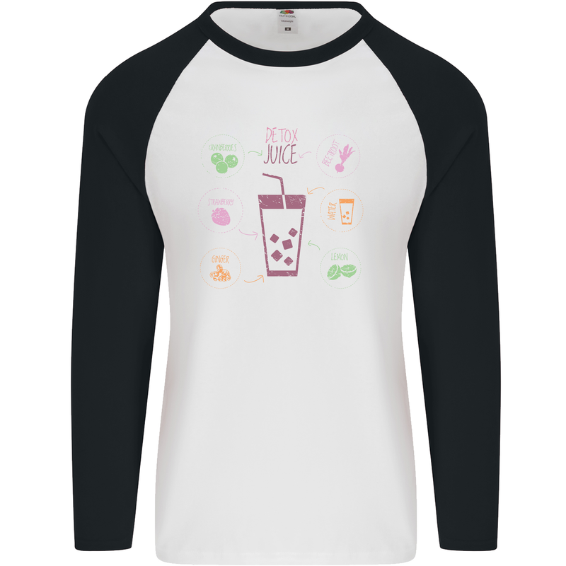 Detox Juice Hangover Cure Healthy Mens L/S Baseball T-Shirt White/Black