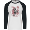 Muay Thai Tiger Warrior MMA Martial Arts Mens L/S Baseball T-Shirt White/Black