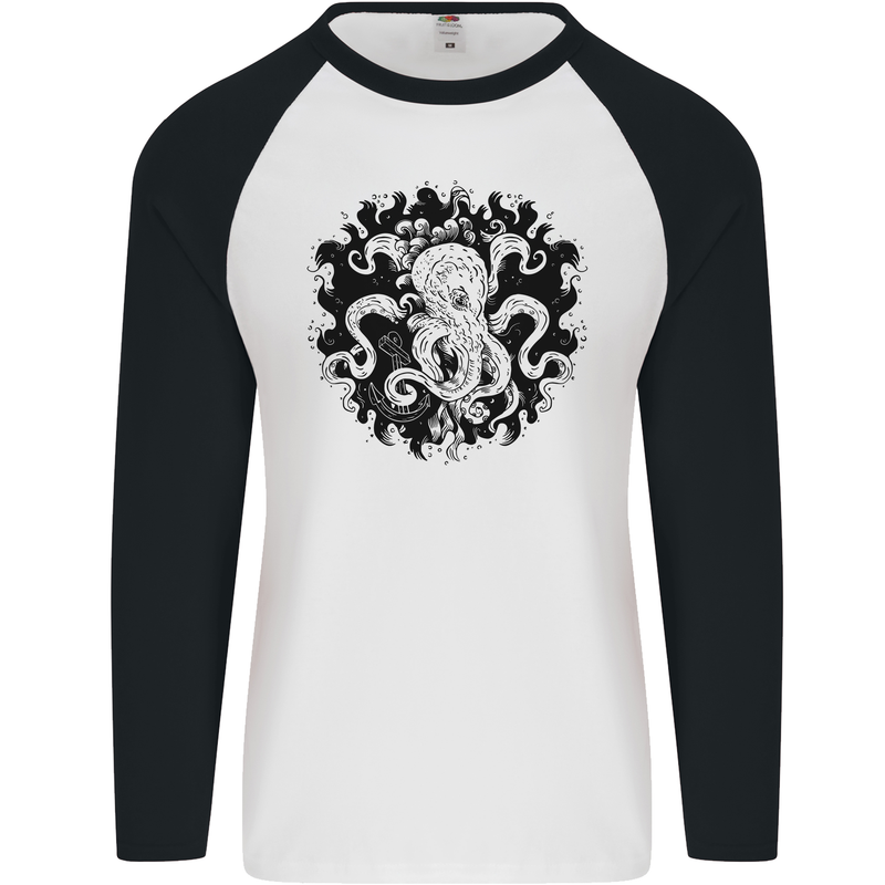 An Octopus in the Deep Ocean Sailing Sailor Mens L/S Baseball T-Shirt White/Black