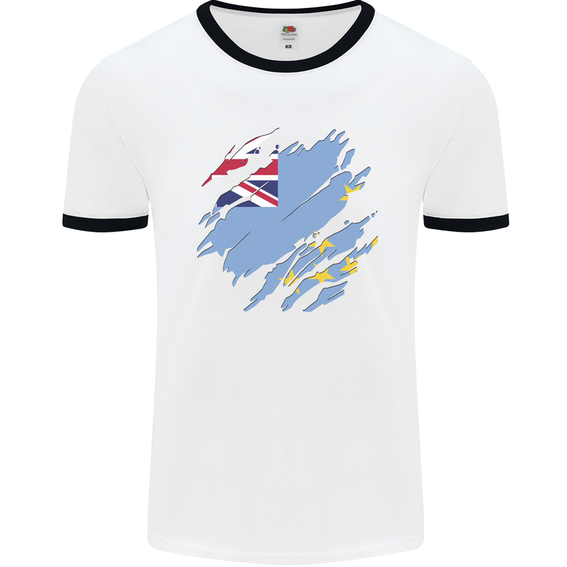 Torn Tuvalu Flag Tuvaluan Day Football Mens Ringer T-Shirt White/Black