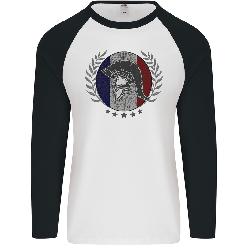 French Bodybuilding Flag Gym Training France Mens L/S Baseball T-Shirt White/Black