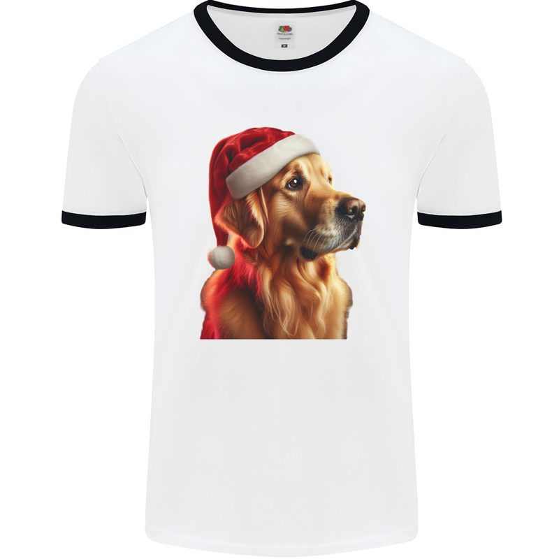 Christmas Golden Retriever Dog Xmas Mens Ringer T-Shirt White/Black