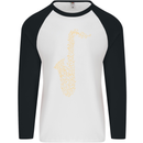 A Saxophone Musical Instruments Brass Band Mens L/S Baseball T-Shirt White/Black