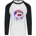 Hedgehog Watercolour Mens L/S Baseball T-Shirt White/Black