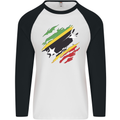 Torn Saint Kitts and Nevis Flag Day Football Mens L/S Baseball T-Shirt White/Black