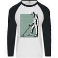 A Man Metal Detecting Detector Detect Mens L/S Baseball T-Shirt White/Black