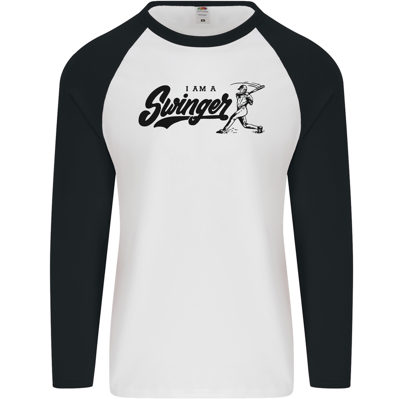 Swinger Funny Baseball Softball Mens L/S Baseball T-Shirt White/Black