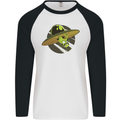 A Funny Alien Stuck in a UFO Flying Saucer Mens L/S Baseball T-Shirt White/Black