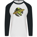 A Funny Alien Stuck in a UFO Flying Saucer Mens L/S Baseball T-Shirt White/Black