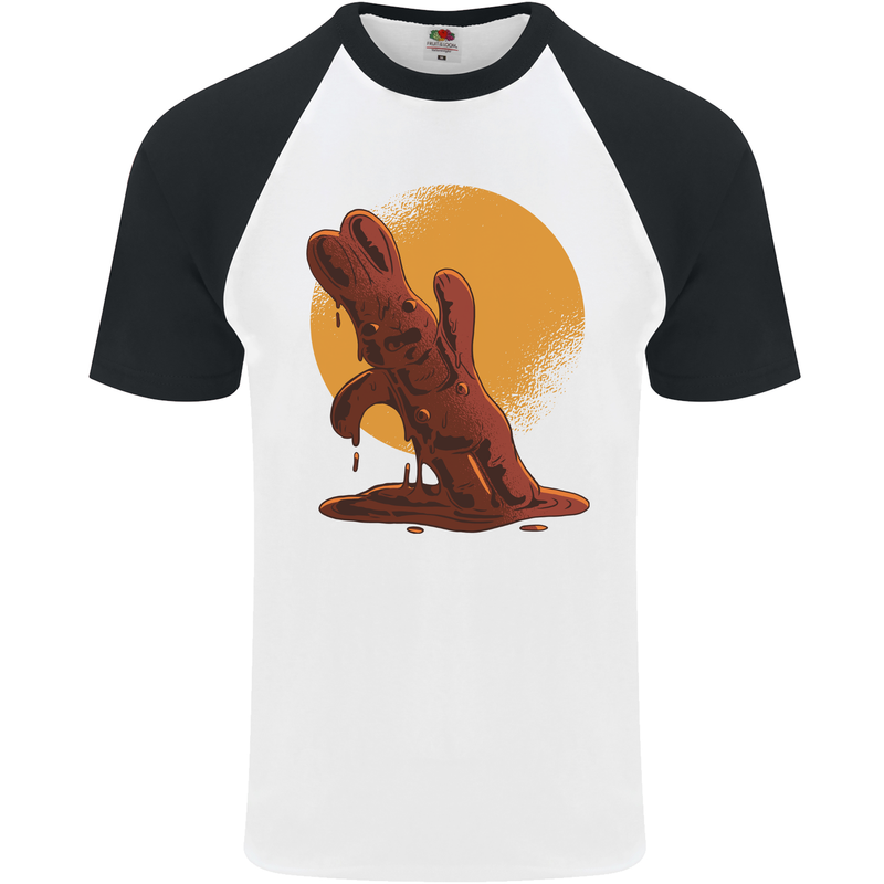 A Melting Chocolate Bunny Easter Mens S/S Baseball T-Shirt White/Black