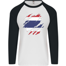 Torn Thailand Flag Thai Day Football Mens L/S Baseball T-Shirt White/Black