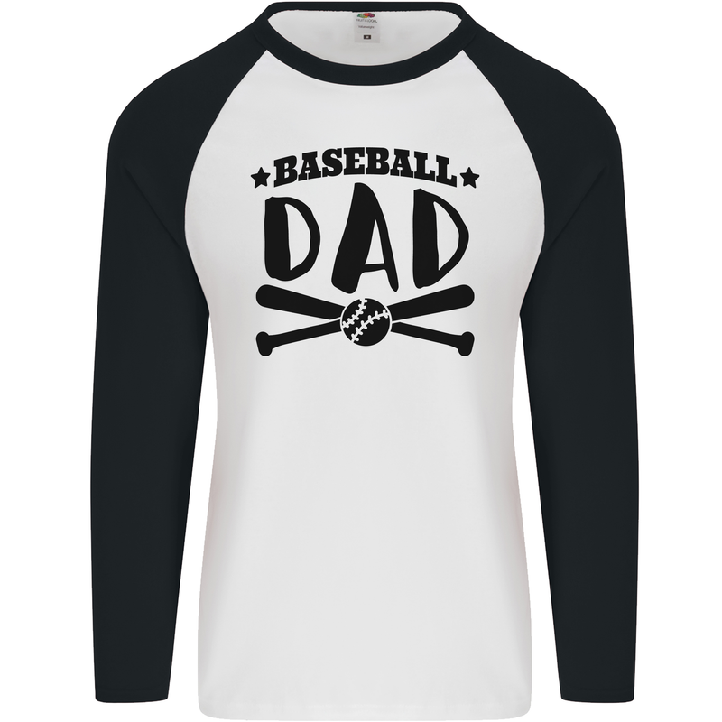 Fathers Day Baseball Dad Funny Mens L/S Baseball T-Shirt White/Black