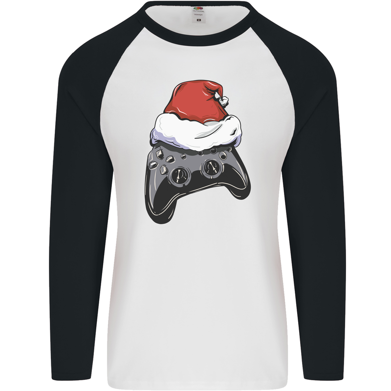 Christmas Video Game Controller Gaming Joypad Mens L/S Baseball T-Shirt White/Black