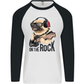 Rock n Roll Pug Funny Guitar Heavy Metal Mens L/S Baseball T-Shirt White/Black