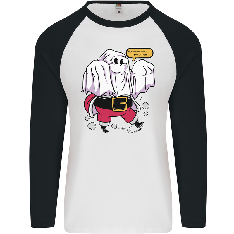 Funny Santa Ghost Christmas Halloween Mens L/S Baseball T-Shirt White/Black