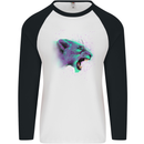 A Watercolour Lion Mens L/S Baseball T-Shirt White/Black