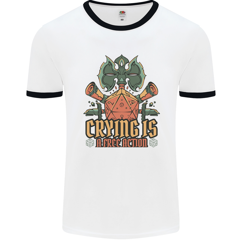 RPG Role Playing Games Crying Free Action Mens Ringer T-Shirt White/Black