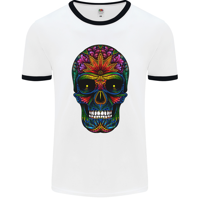 Sugar Skull Mens Ringer T-Shirt White/Black