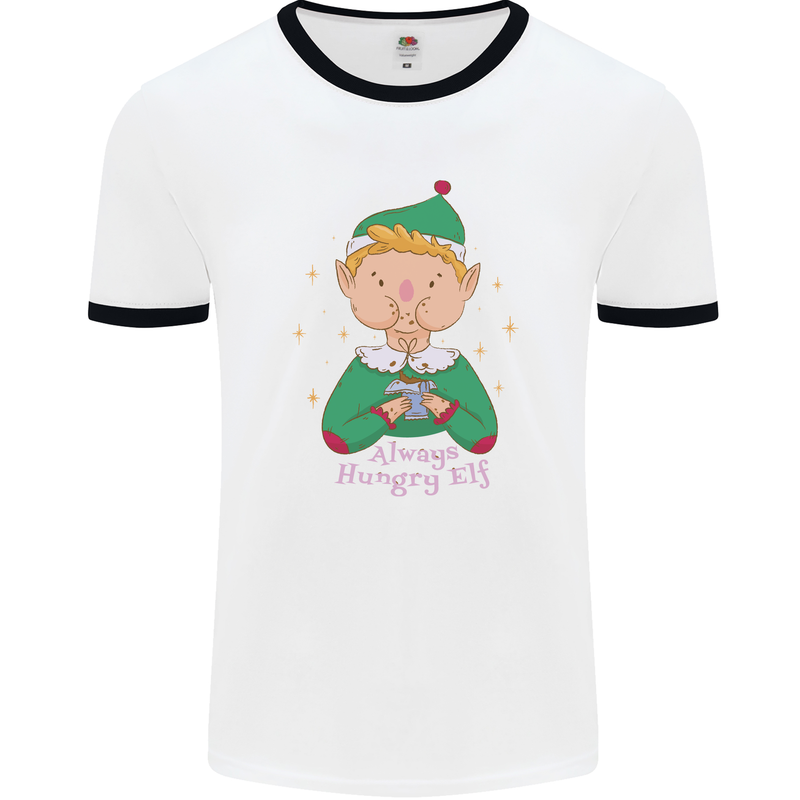 Always Hungry Elf Funny Christmas Food Xmas Mens Ringer T-Shirt White/Black