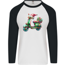 Scooter Christmas Hat MOD Moped Xmas Mens L/S Baseball T-Shirt White/Black