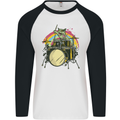 Zombie Cat Drummer Mens L/S Baseball T-Shirt White/Black