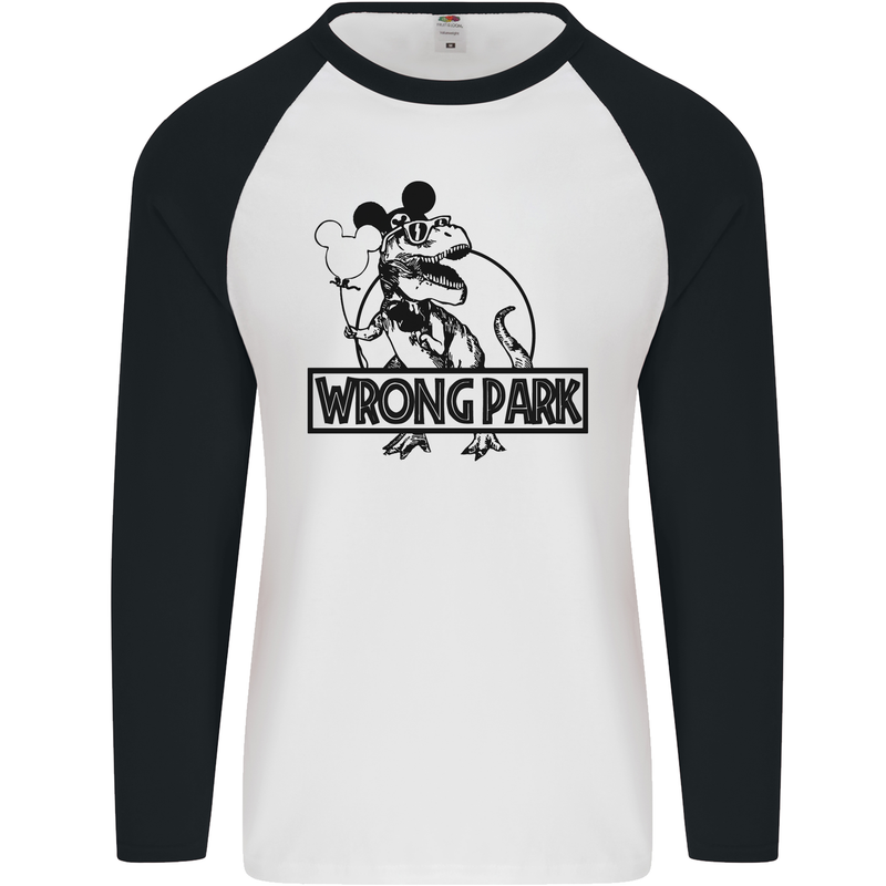 Wrong Park Funny T-Rex Dinosaur Jurrasic Mens L/S Baseball T-Shirt White/Black