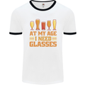 Beer Glasses Funny Alcohol Old Age Mens Ringer T-Shirt White/Black