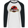 Daddysaurus Funny Father's Day Daddy Mens L/S Baseball T-Shirt White/Black