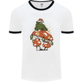 Christmas Frog Mushroom Xmas Mycology Foraging Mens Ringer T-Shirt White/Black