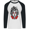 Day of the Dead Sugar Skull DOTD Mexico Mens L/S Baseball T-Shirt White/Black