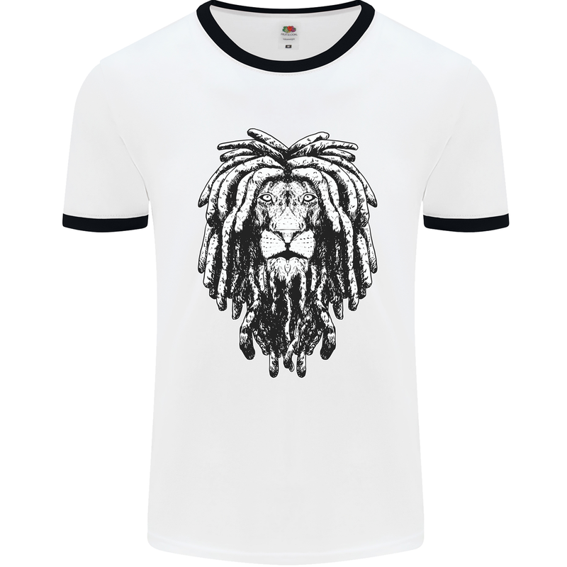A Rasta Lion With Dreadlocks Jamaica Reggae Mens Ringer T-Shirt White/Black