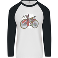 Cycling Steampunk Bicycle Bike Cyclist Mens L/S Baseball T-Shirt White/Black