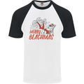 Merry Beachmas Funny Summer Santa Claus Mens S/S Baseball T-Shirt White/Black