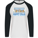 Bunny Rabbit Happy Pills Antidepressant Mens L/S Baseball T-Shirt White/Black