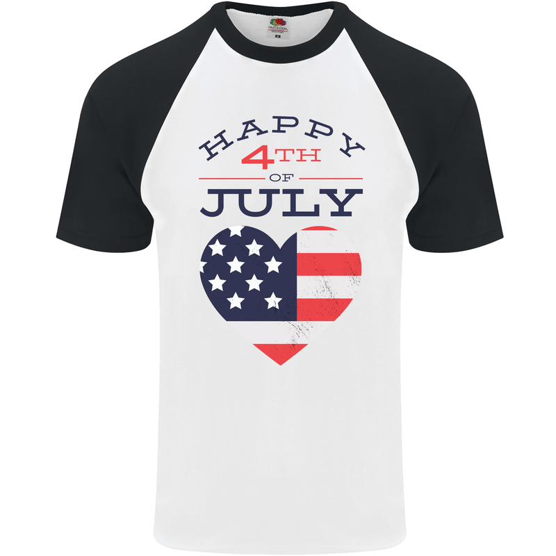 Independence Day Happy 4th of July Mens S/S Baseball T-Shirt White/Black