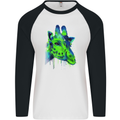 Giraffe Watercolour Mens L/S Baseball T-Shirt White/Black