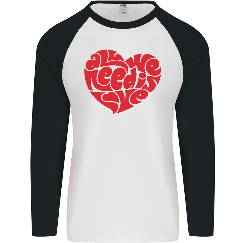 All You Need Is Love Heart Peace Mens L/S Baseball T-Shirt White/Black