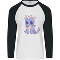 Cute Kawaii Baby Dragon Mens L/S Baseball T-Shirt White/Black