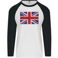 Mosaic Union Jack Flag Great Britain UK Mens L/S Baseball T-Shirt White/Black