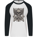 Heavy Metal Skull Rock Music Guitar Biker Mens L/S Baseball T-Shirt White/Black
