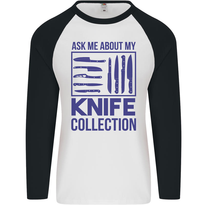 Ask About My Knife Collection Funny Chef Mens L/S Baseball T-Shirt White/Black