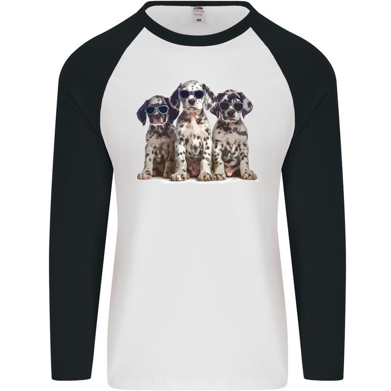 3 Cool Dalmatian Puppy's Dogs Mens L/S Baseball T-Shirt White/Black