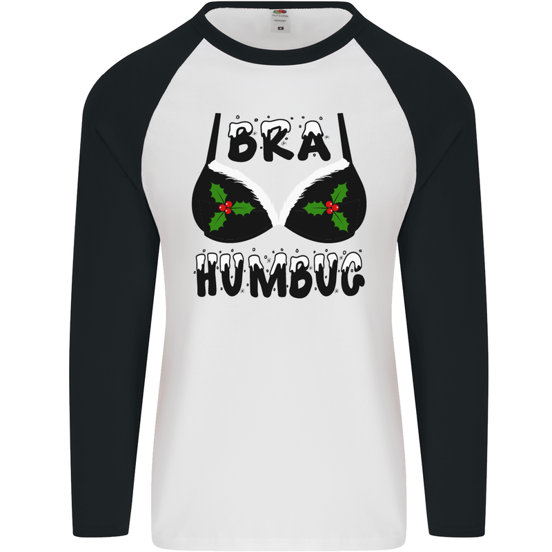 Bra Humbug Holly Funny Christmas Xmas Mens L/S Baseball T-Shirt White/Black