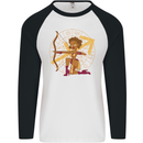 Sagittarius Female Archer Star Sign Mens L/S Baseball T-Shirt White/Black