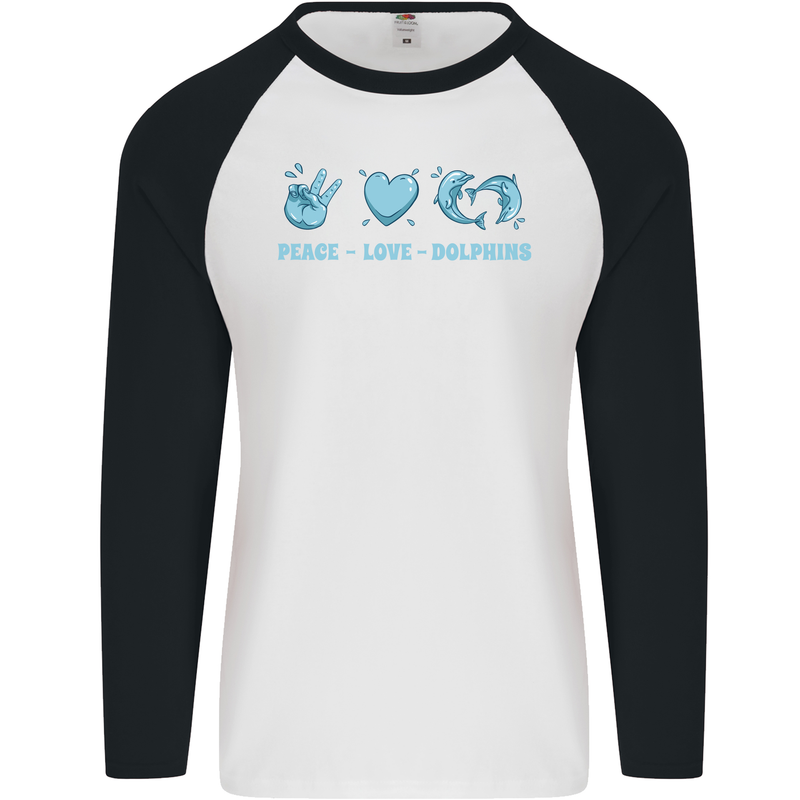 Peace Love Dolphins Mens L/S Baseball T-Shirt White/Black