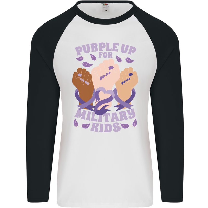 Purple Up for Military Kids Army Brats Mens L/S Baseball T-Shirt White/Black