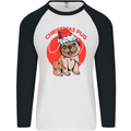 A Christmas Pug Wearing an Xmas Hat Mens L/S Baseball T-Shirt White/Black